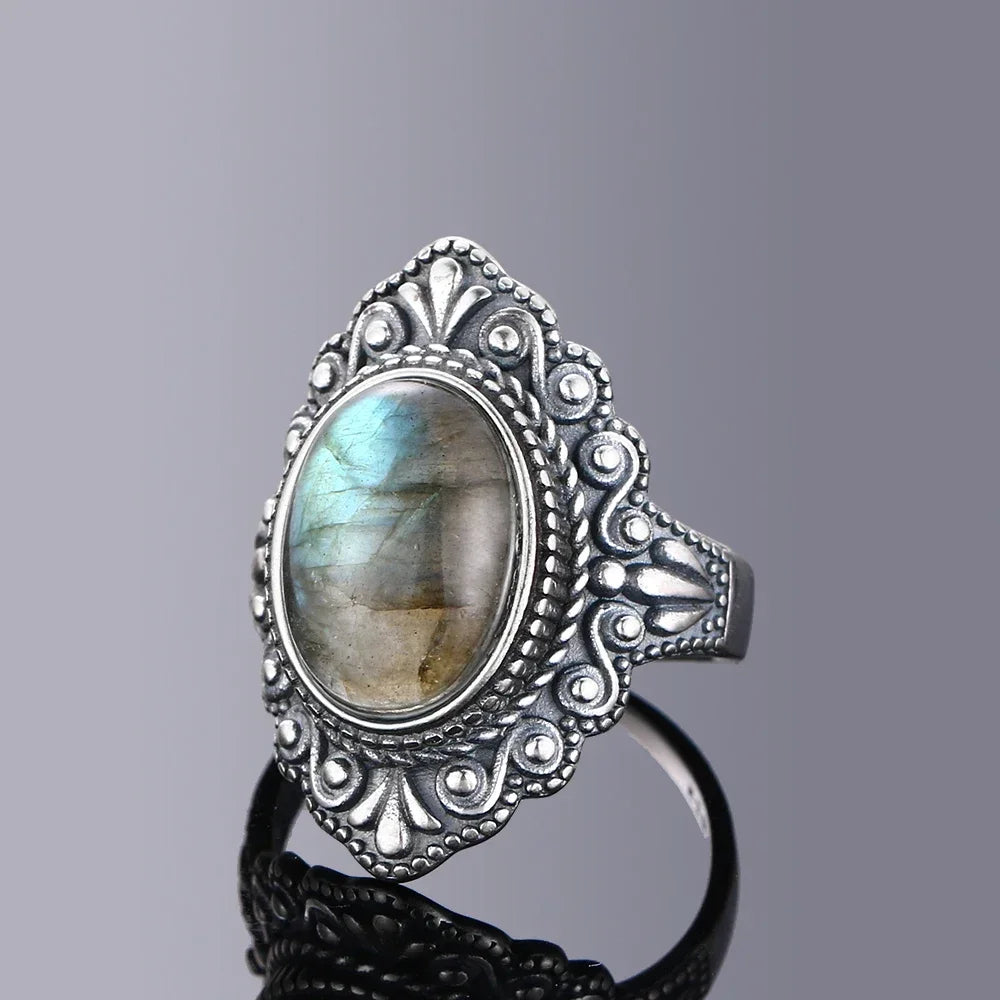 Labradorite Oval Gemstone Ring | 925 Sterling Silver