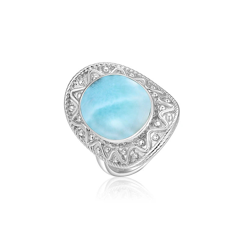 Larimar Ornate Geometric Statement Ring in 925 Sterling Silver