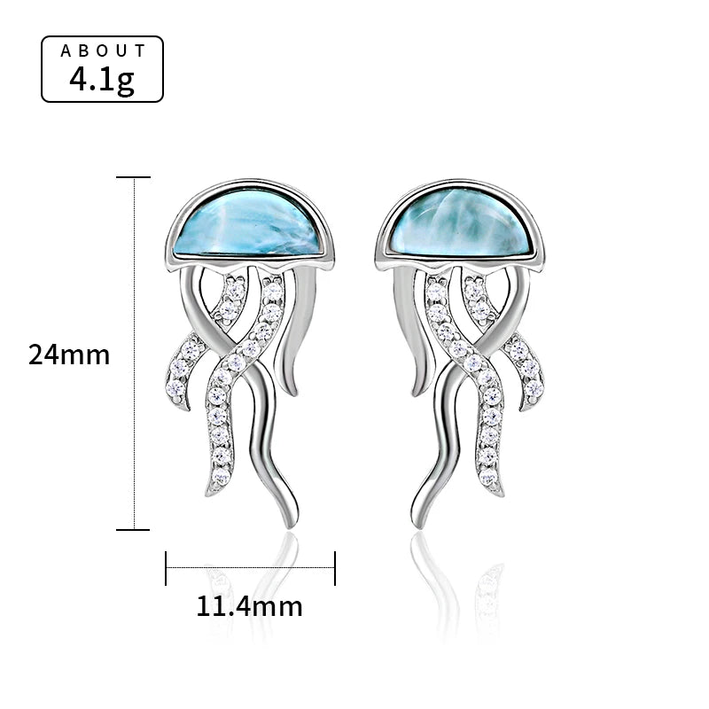 Larimar Jellyfish-Inspired Drop Earrings in 925 Sterling Silver