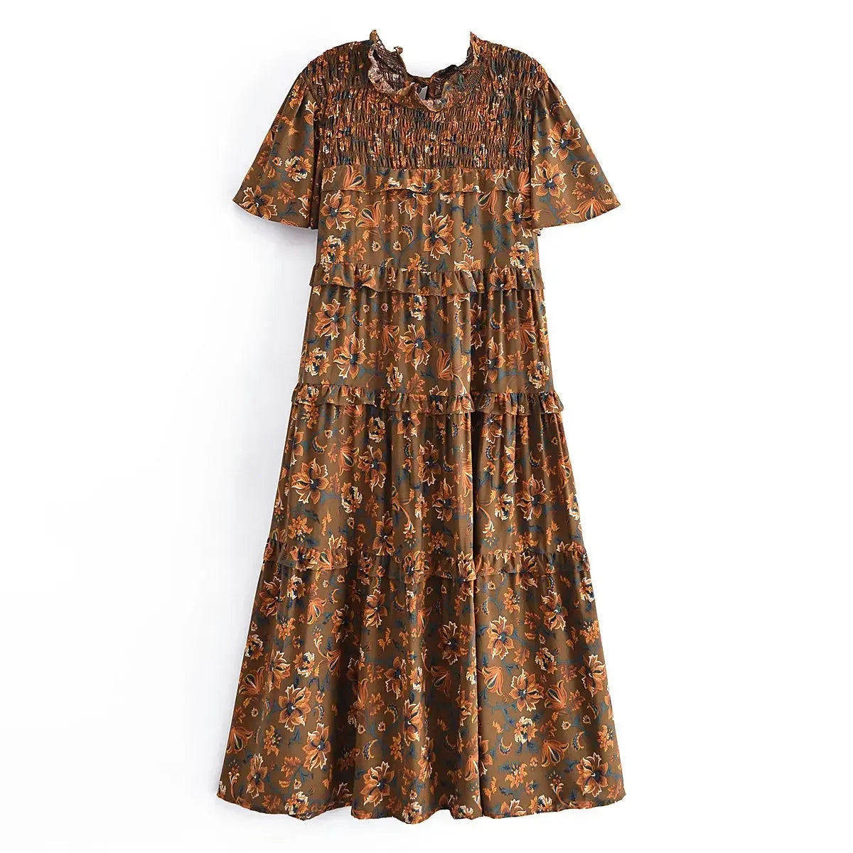 Ruffled Floral Boho Midi Dress