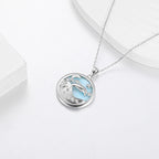 Larimar Dolphin Cutout Pendant Necklace, Round