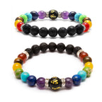 7 Chakra Bracelet Set | Natural Lava Stone | Set of 2 with Chakra Meaning Card