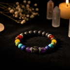 7 Chakra Bracelet Set | Natural Lava Stone | Set of 2 with Chakra Meaning Card