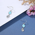Larimar Oval Engraved Drop Earrings in 925 Sterling Silver