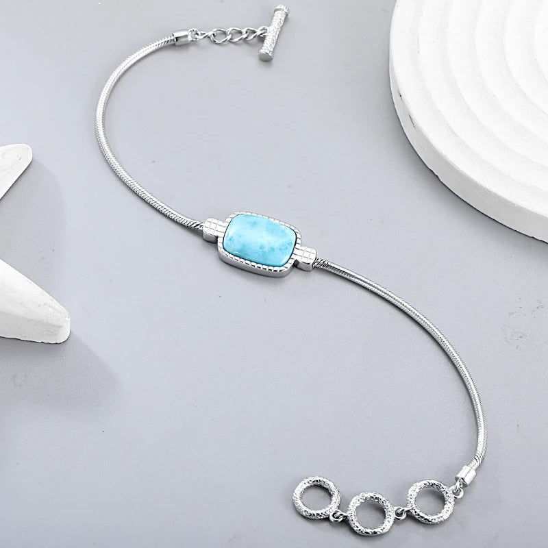 Larimar Rectangular Station Bracelet, 925 Sterling Silver