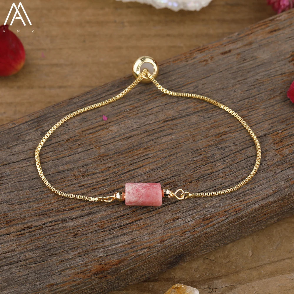 Natural Gemstone Single-Bead Bracelet – Gold-Plated Crystal Jewelry for Women