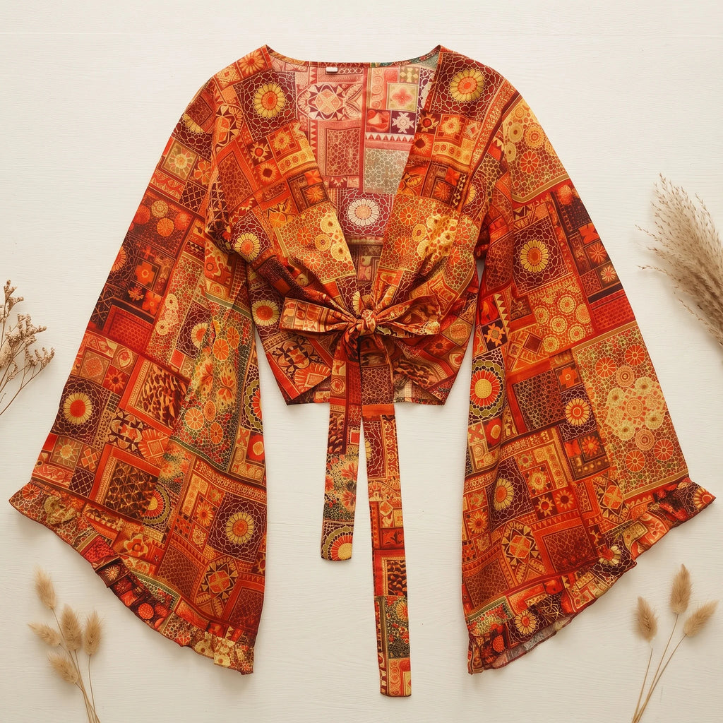 Sunset Floral Tie-Front Kimono Top