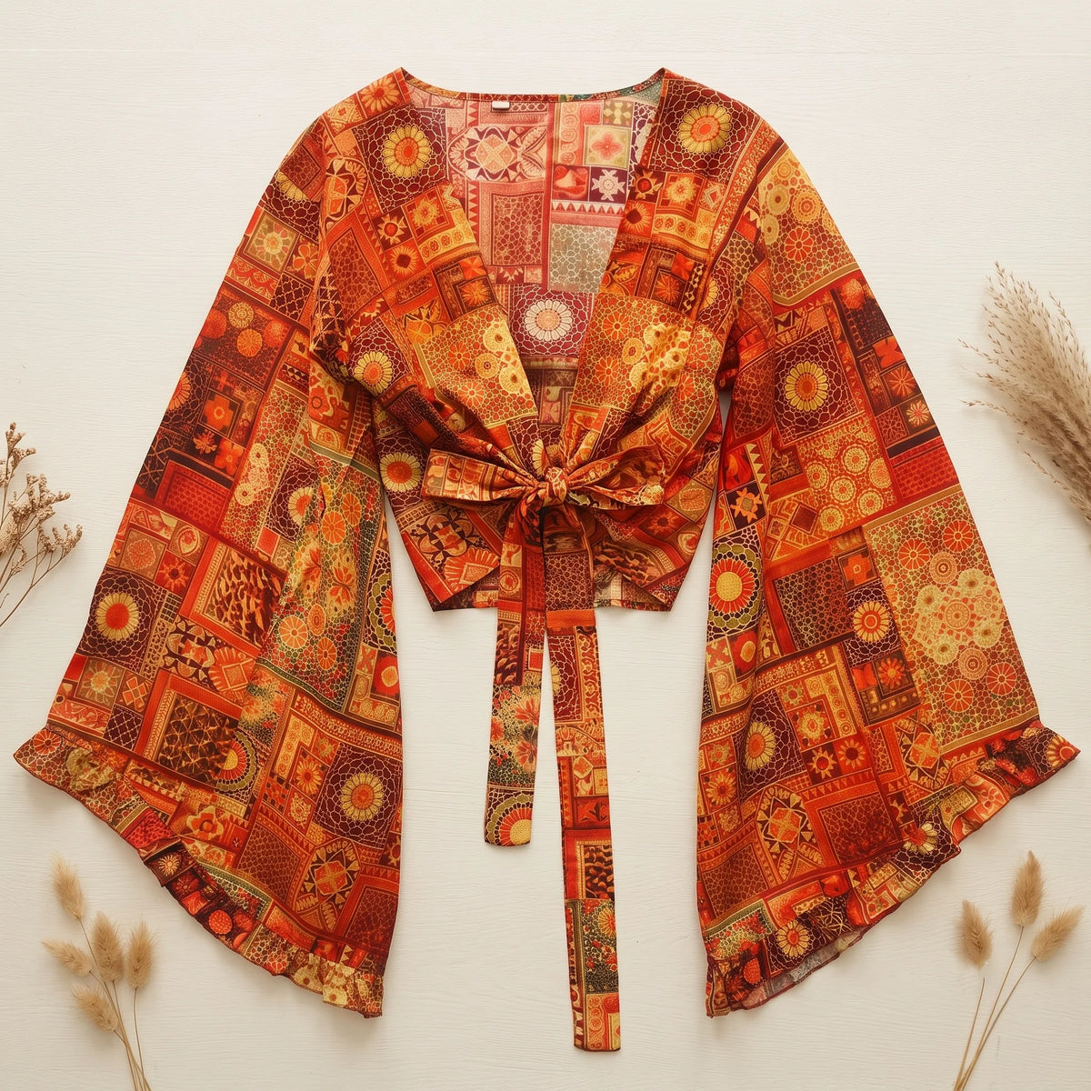 Sunset Floral Tie-Front Kimono Top
