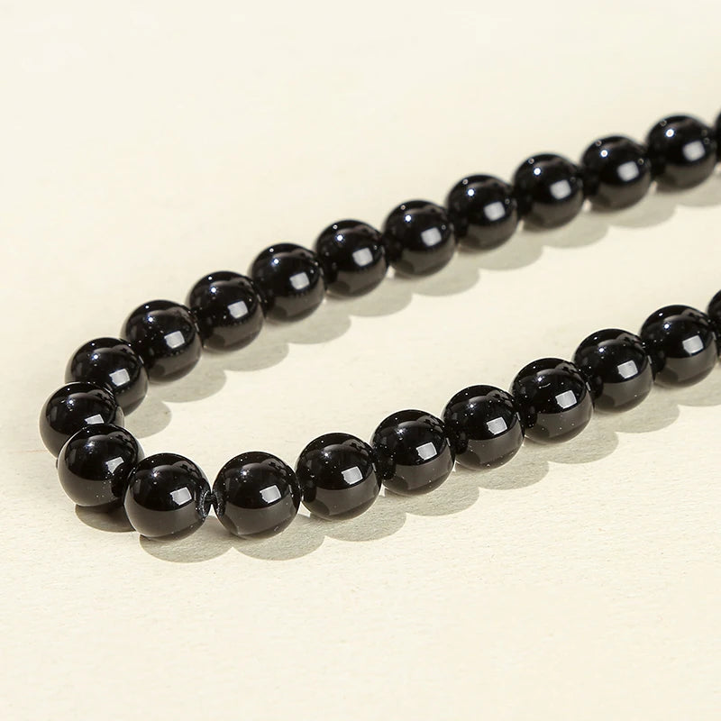Black Obsidian Round Beads — Natural Stone for Jewelry Making