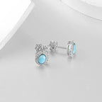 Larimar Oval Halo Stud Earrings, Zircon Border