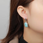 Larimar Hexagon Drop Earrings, 925 Sterling Silver