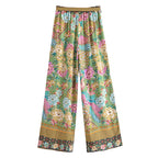 Peacock Floral Kimono & Wide-Leg Pants Set