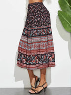 Dark Floral Tiered Boho Maxi Skirt