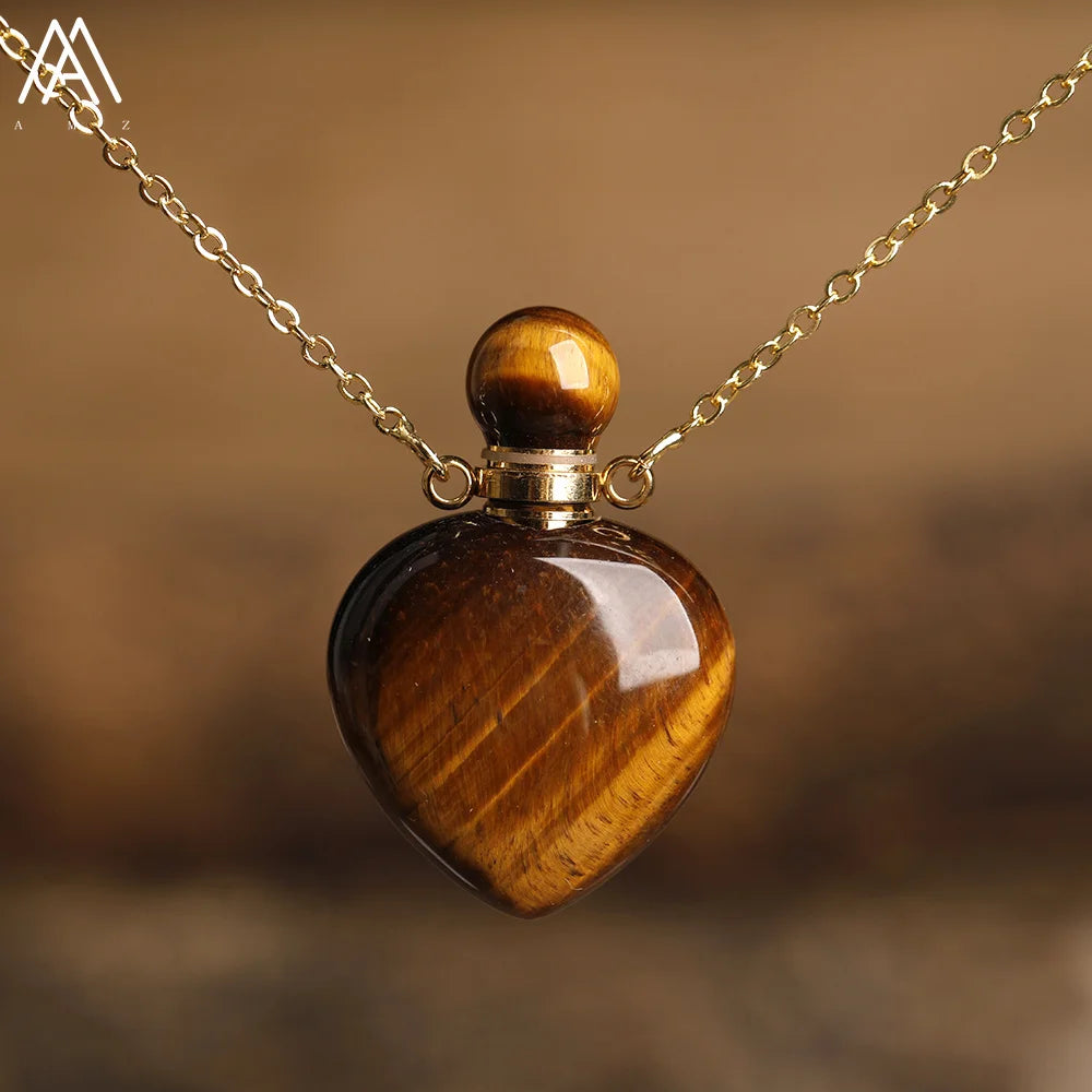 Natural Gemstone Perfume Bottle Pendant Necklace — Crystal Healing Jewelry