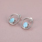 Larimar Open Circle Stud Earrings, 925 Sterling Silver