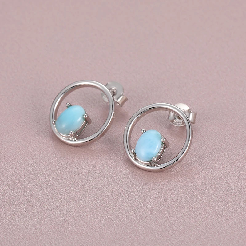 Larimar Open Circle Stud Earrings, 925 Sterling Silver