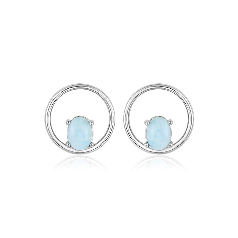 Larimar Open Circle Stud Earrings, 925 Sterling Silver