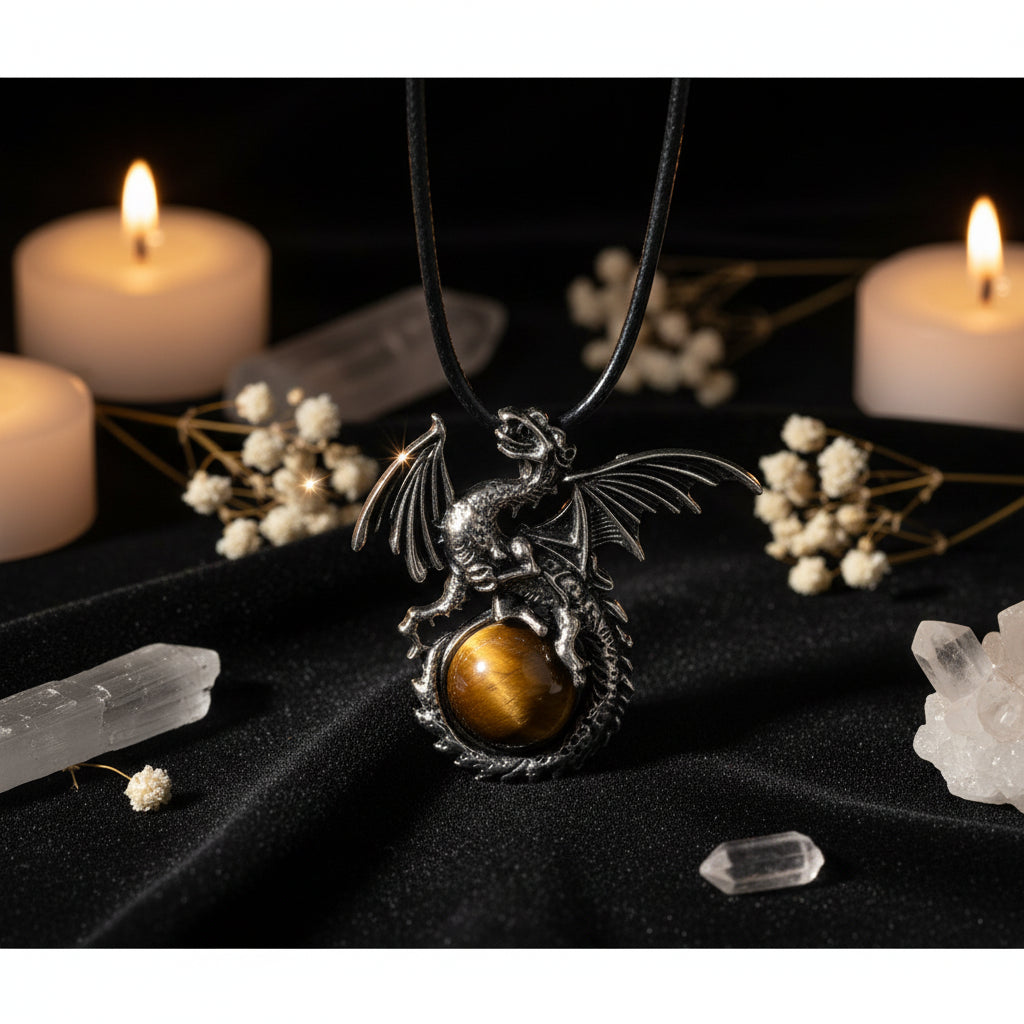 Dragon Crystal Point Pendant Necklace — Natural Gemstone Talisman