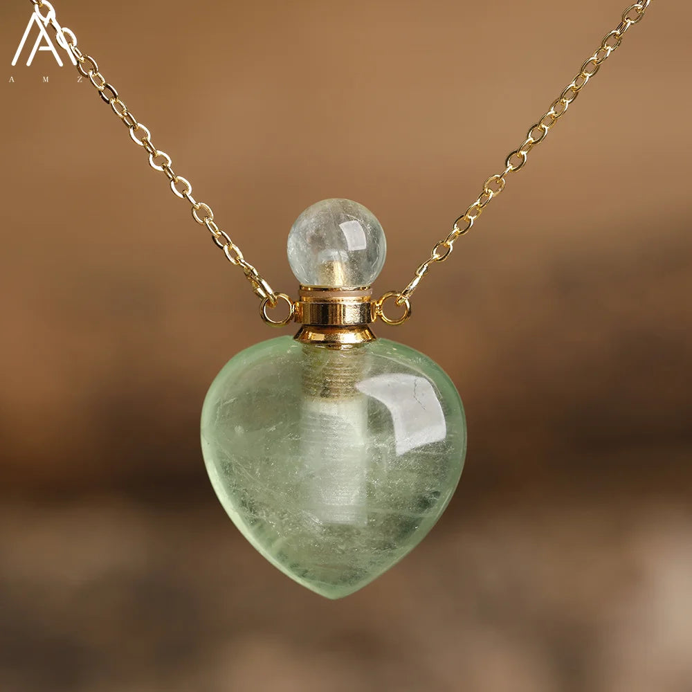 Natural Gemstone Perfume Bottle Pendant Necklace — Crystal Healing Jewelry