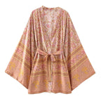 Blush Floral Kimono Robe – Short Boho Cover-Up