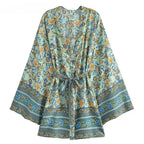 Boho Floral Short Kimono with Waist Tie