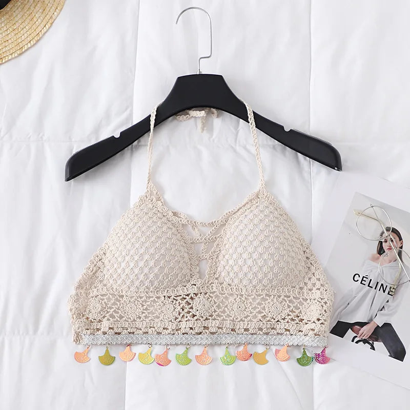 Boho Crochet Tassel Halter Bralette