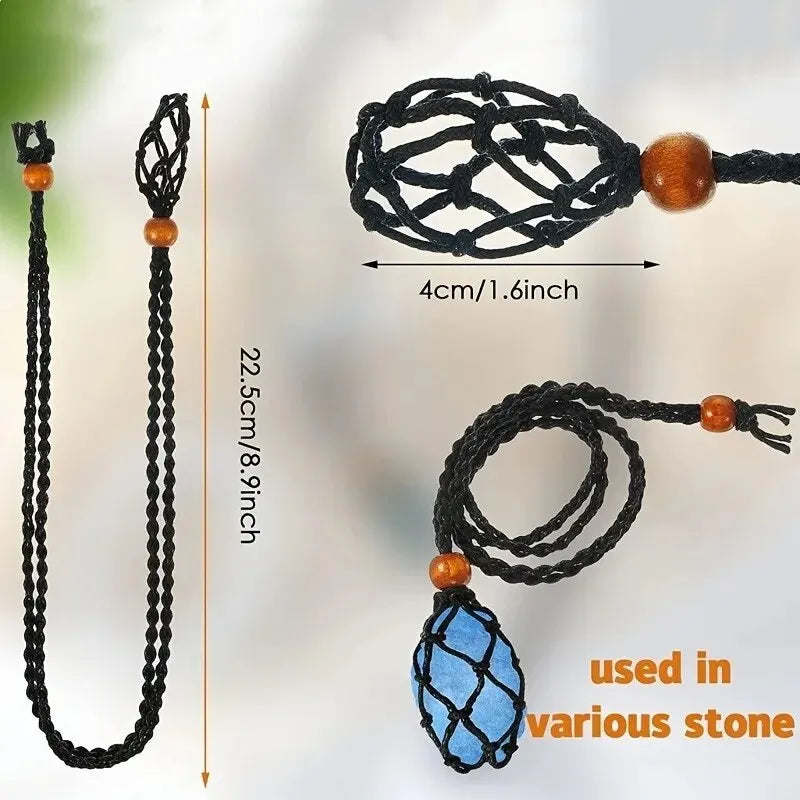 Macramé Mesh Pocket Crystal Necklace Cord | Adjustable Braided Pendant Holder