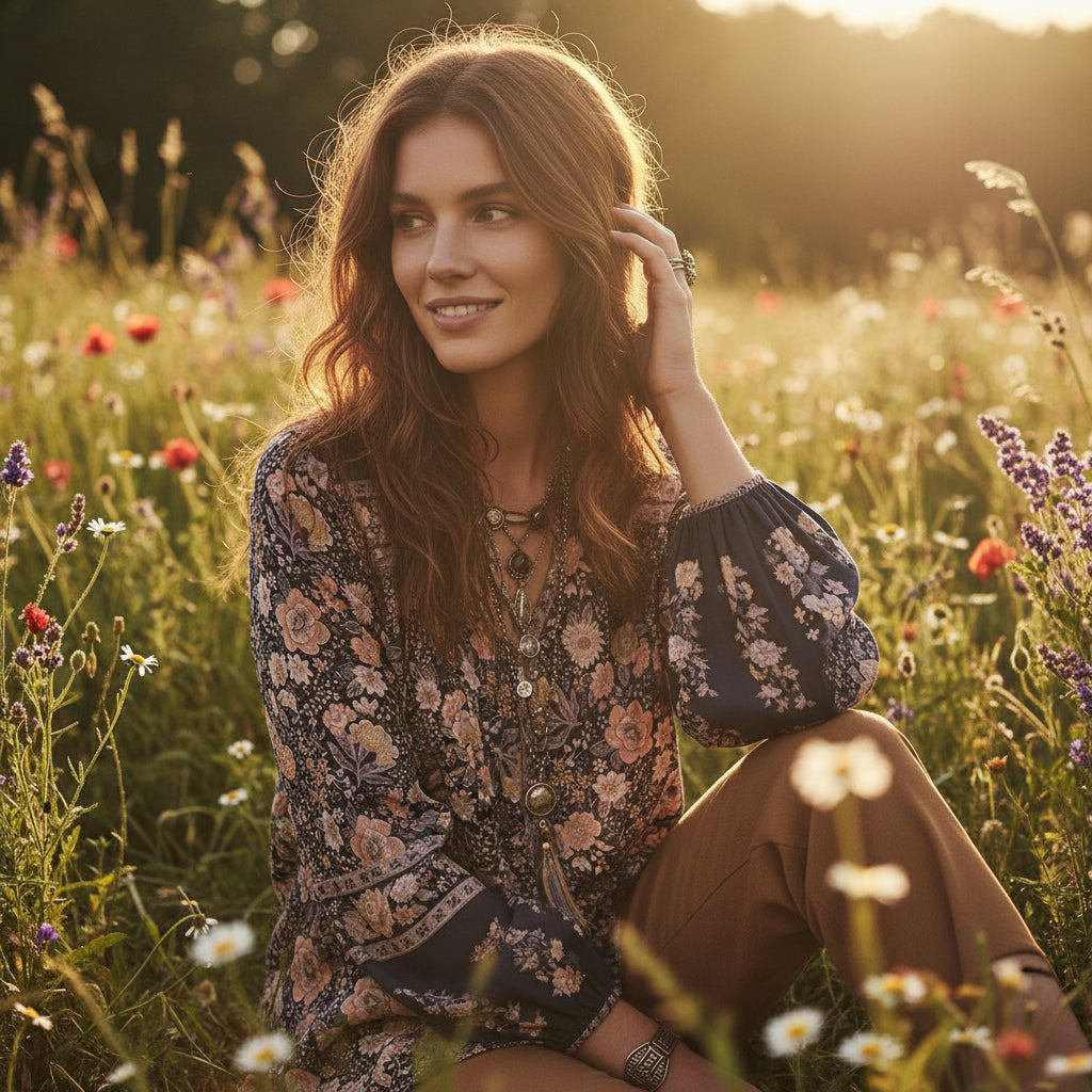 Floral Tassel V-Neck Boho Blouse
