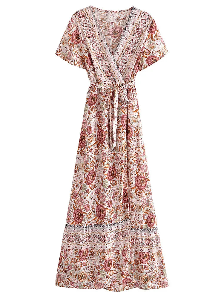 Floral Batwing Sleeve Boho Maxi Dress