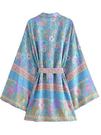 Boho Pastel Fantasy Floral Short Kimono Robe