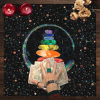 Chakra Crystal Tower Altar Cloth — Spiritual Energy Grid Tarot Mat