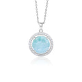 Larimar Halo Pendant Necklace in 925 Sterling Silver