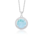 Larimar Halo Pendant Necklace in 925 Sterling Silver