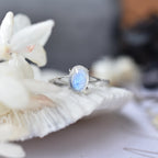 Oval Moonstone Ring – Platinum-Plated Open Band, Adjustable
