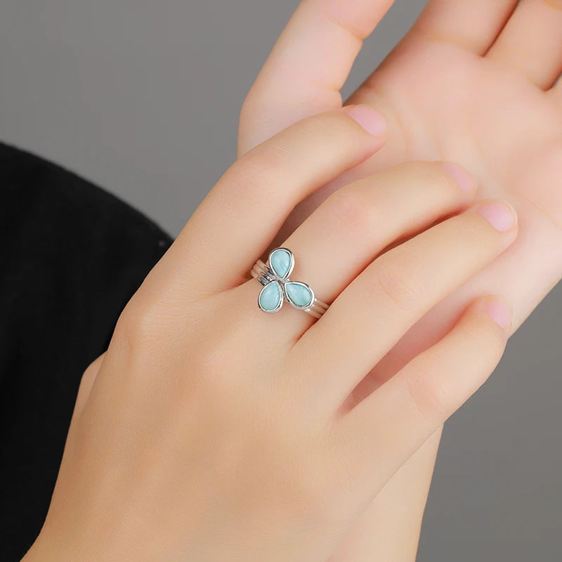 Larimar Three-Petal Clover Ring