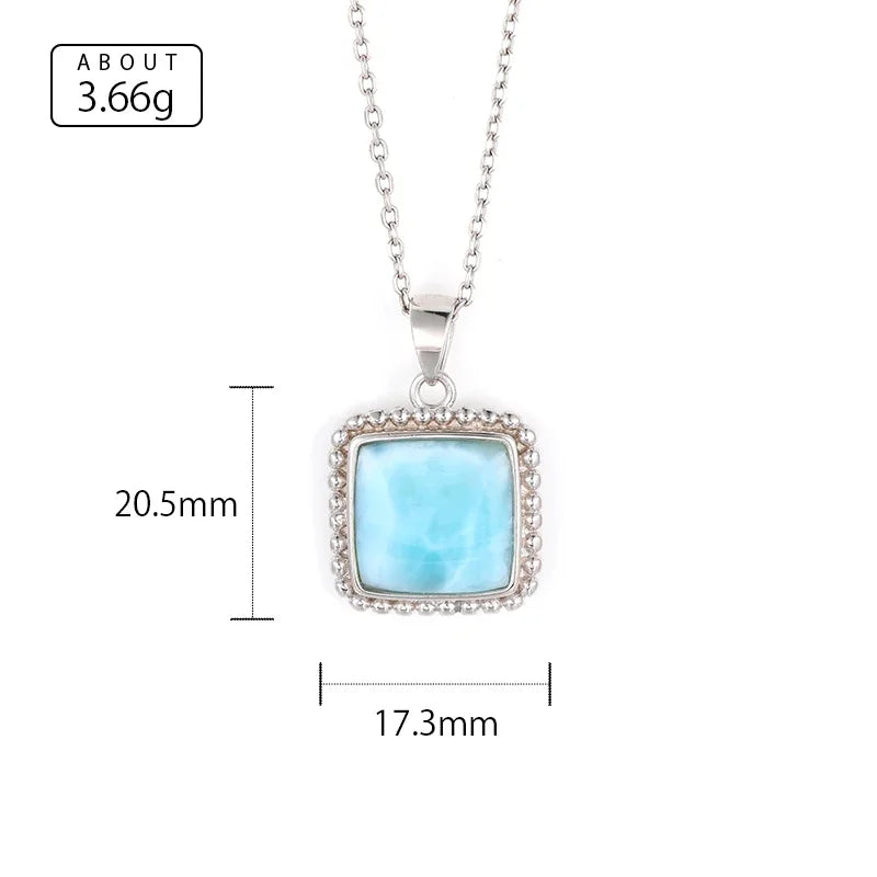 Larimar Rectangular Silver Pendant Necklace