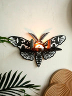 Moth & Butterfly Wall Shelf – Wooden Candle Holder & Crystal Display