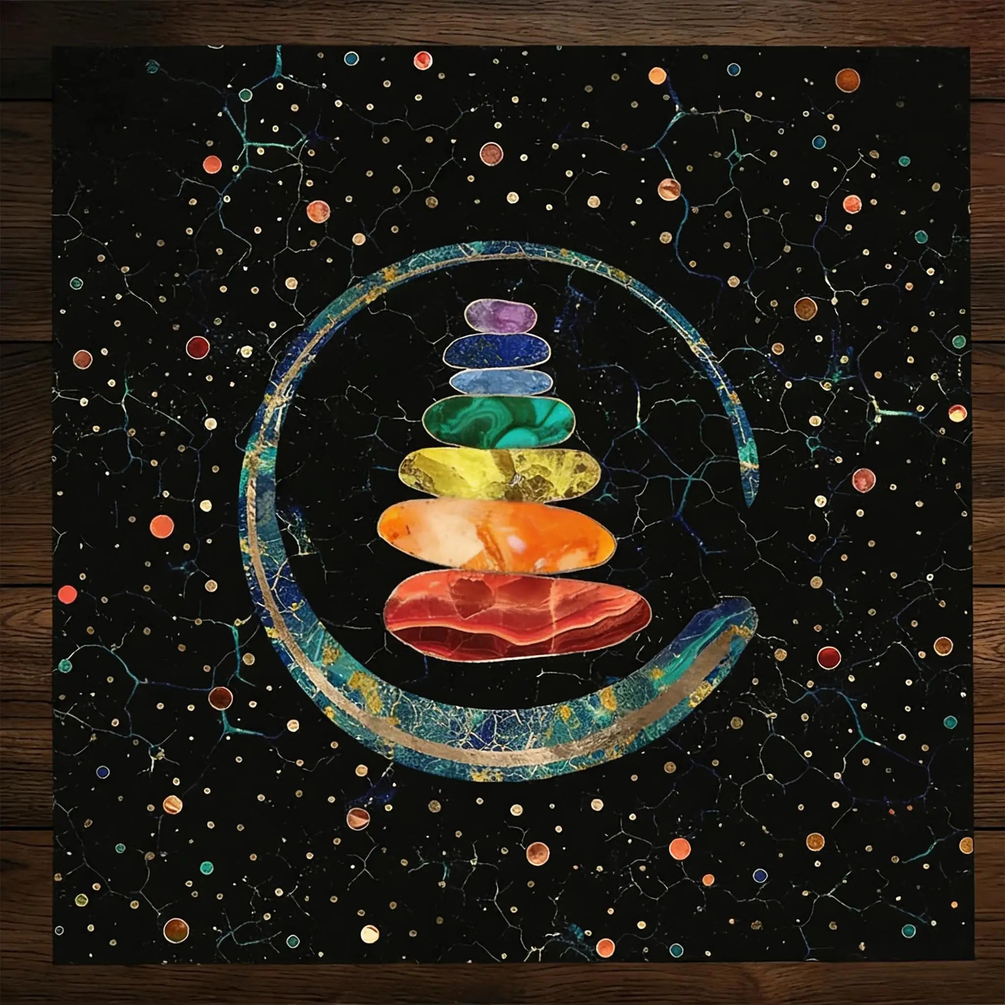 Chakra Crystal Tower Altar Cloth — Spiritual Energy Grid Tarot Mat