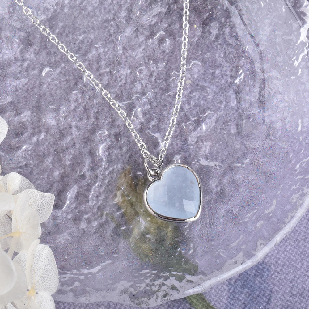 Aquamarine Heart Pendant Necklace | Natural Gemstone