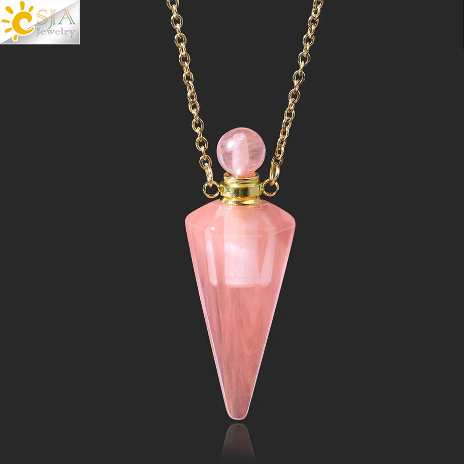 Crystal Essential Oil Diffuser Necklace — Natural Gemstone Healing Pendant