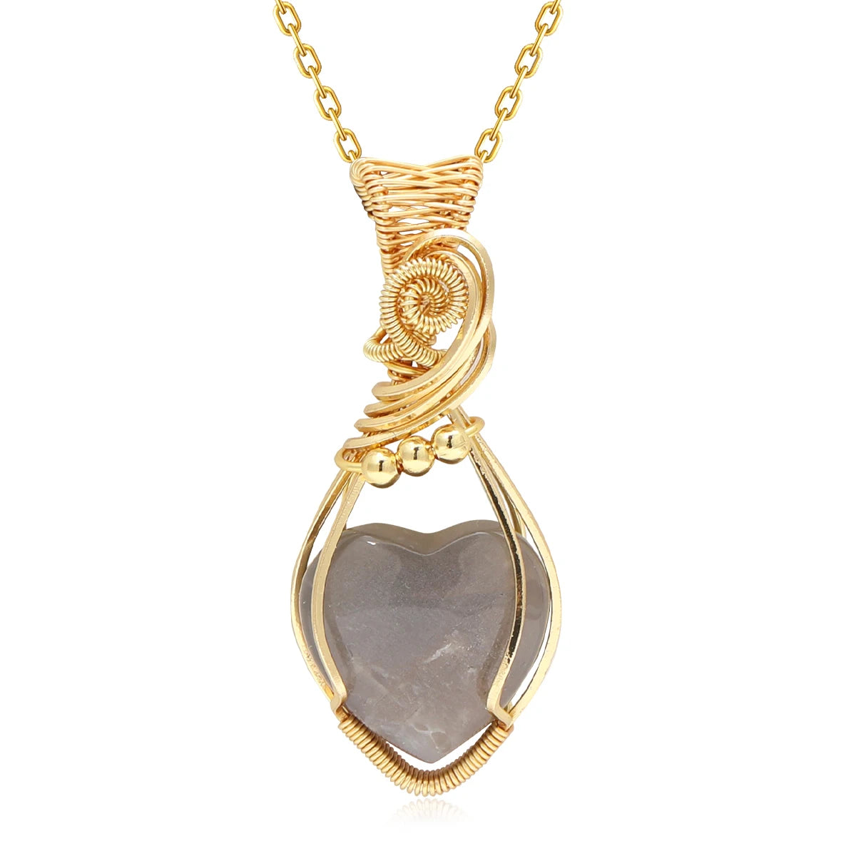 Wire-Wrapped Gemstone Pendant Necklace | Labradorite, Moonstone & Sunstone