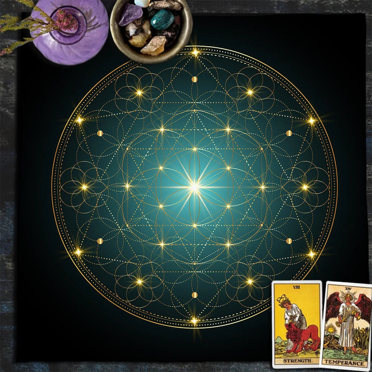 Mandala Flower of Life Altar Cloth — Sacred Geometry Tarot Mat