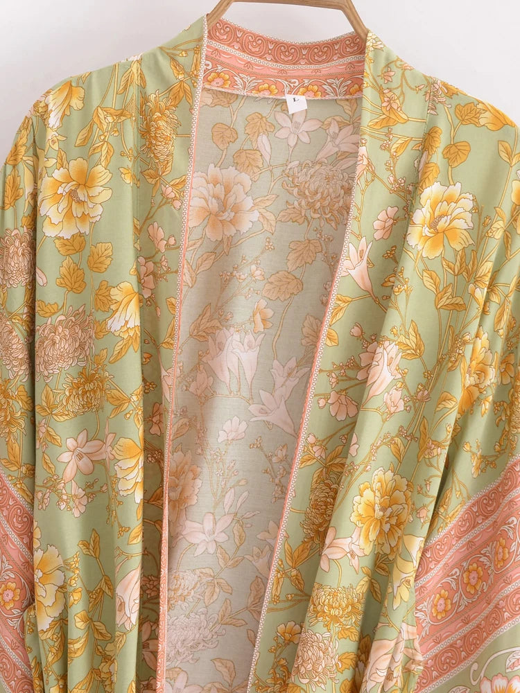 Vintage Floral Sash Kimono Maxi Robe