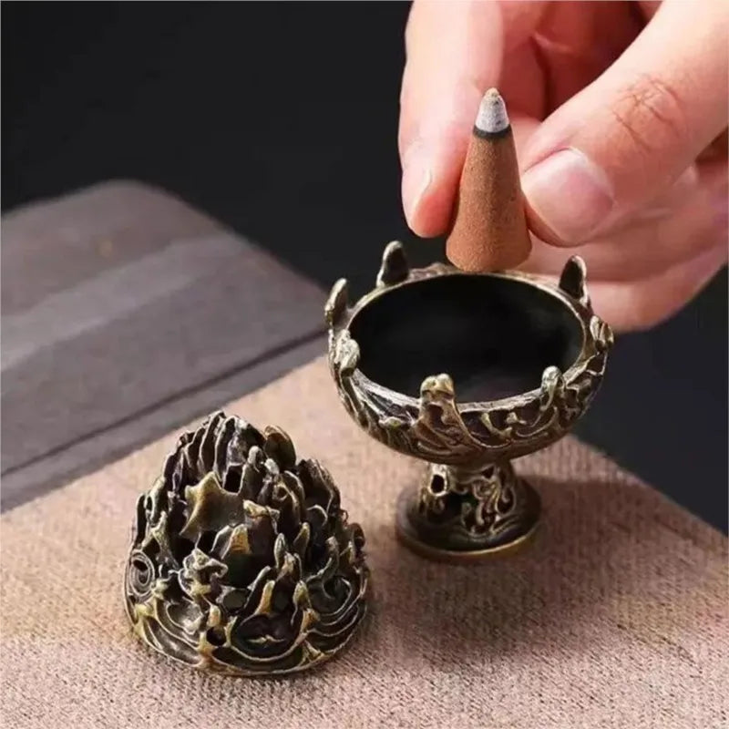 Vintage Alloy Incense Burner — Hollow Three-Legged Censer