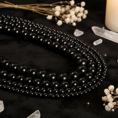 Black Obsidian Round Beads — Natural Stone for Jewelry Making