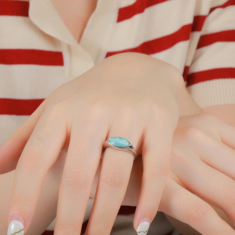 Larimar Oval Bezel Ring in 925 Sterling Silver