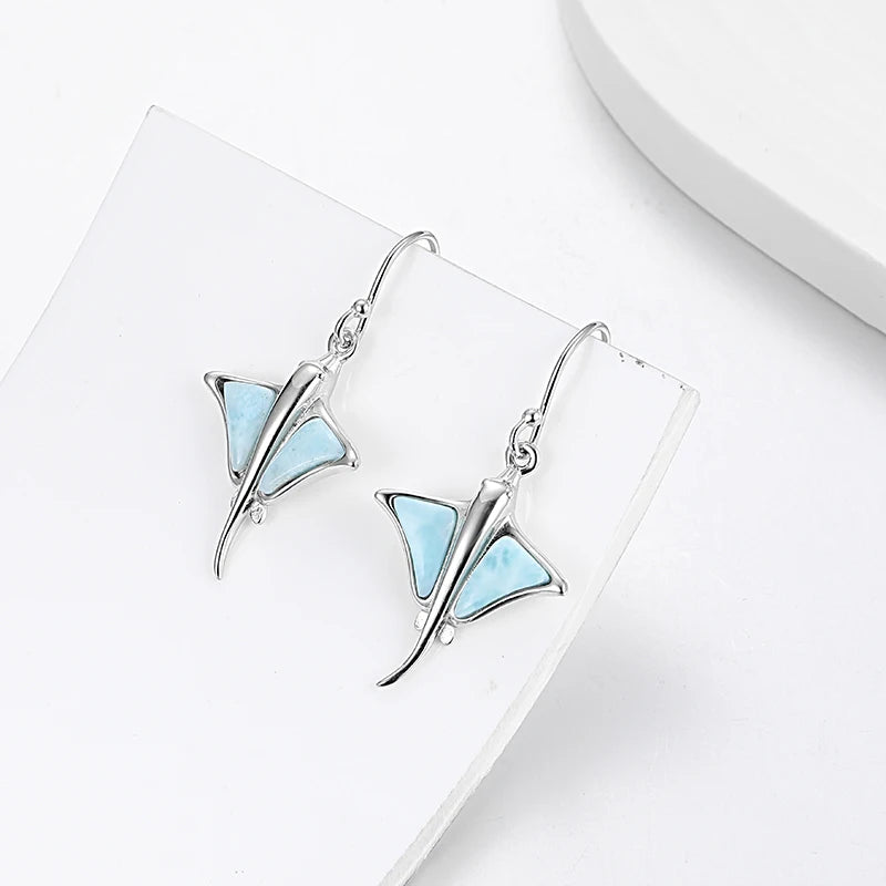 Larimar Stingray Drop Earrings, 925 Sterling Silver