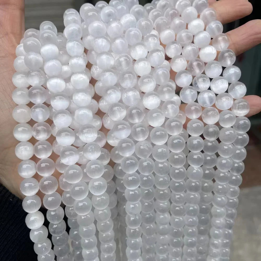 Selenite Round Stone Beads – Natural Crystal Beads for Jewelry Making