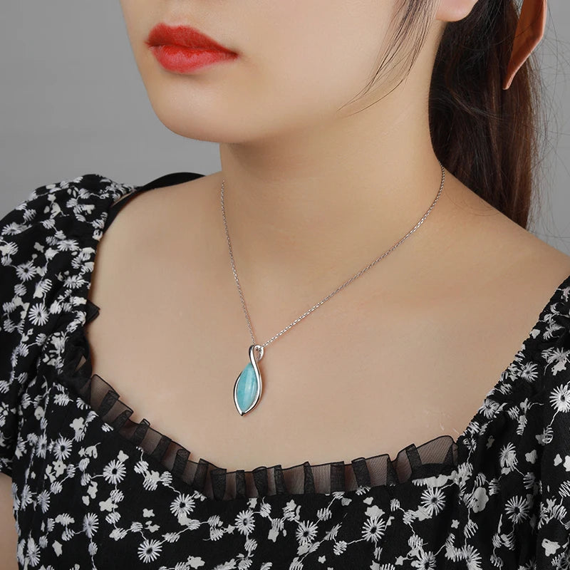 Larimar Teardrop Pendant Necklace in 925 Sterling Silver