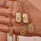 Zodiac Tag Pendant Necklace — 18K Gold Embossed Star Sign